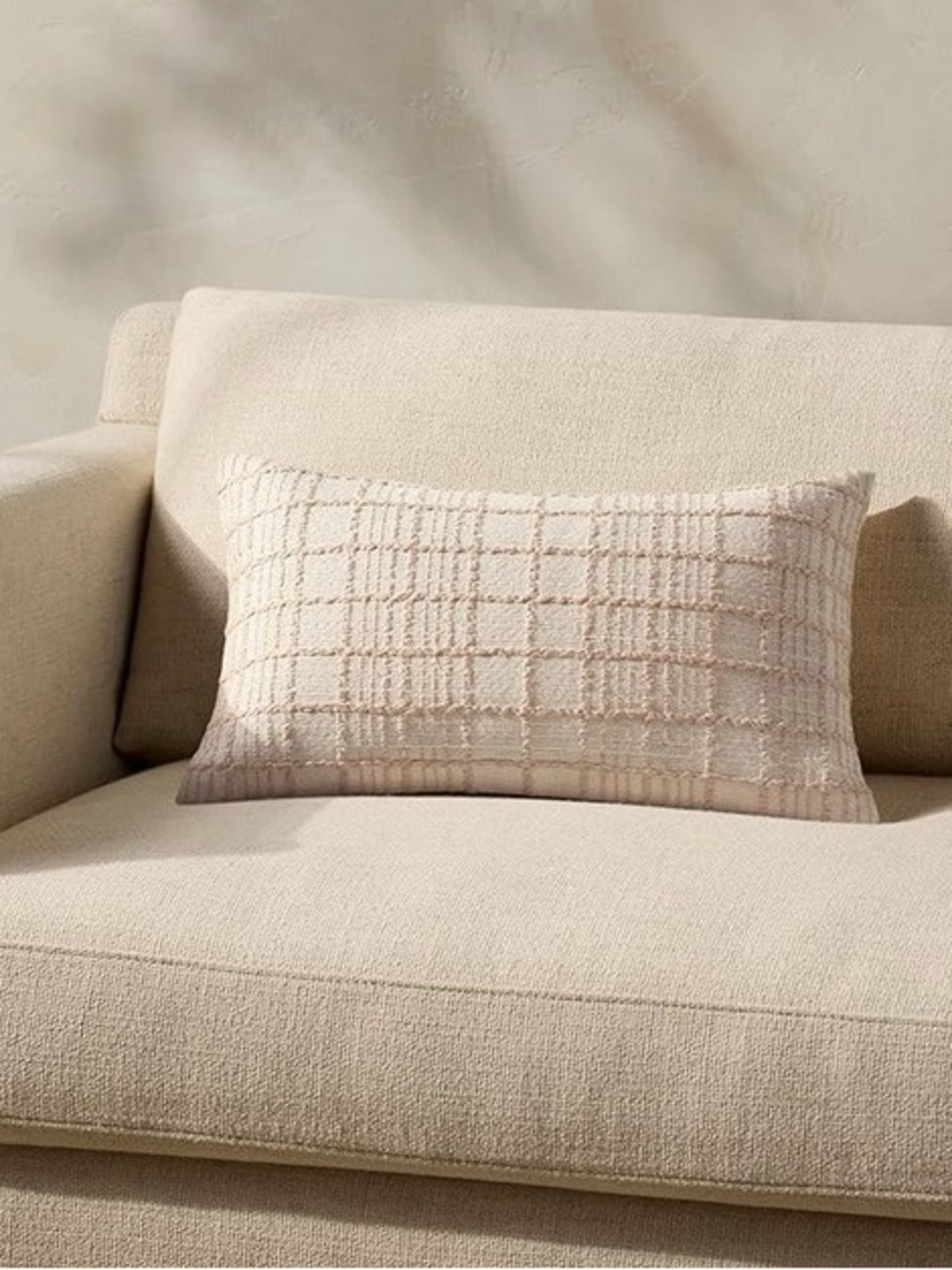 Loloi Magnolia Home by Joanna Gaines Liv Collection Beige Plaid Lumbar Pillow